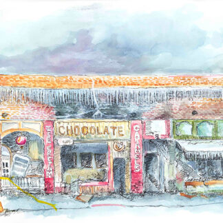 Watercolor of the downtown fire.