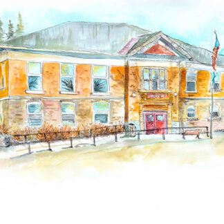 Watercolor of Lake Pend Oreille High School